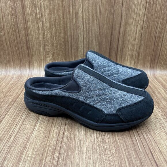 Easy Spirit Traveltime Clog Gray Wool W/Silver and Black Suede Women's Size 9W - Picture 1 of 7
